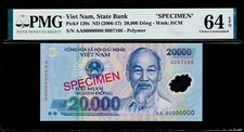 20.000 Đồng ND (2006-17) Việt Nam, State Bank "SPECIMEN" PMG EPQ Choice UNC.