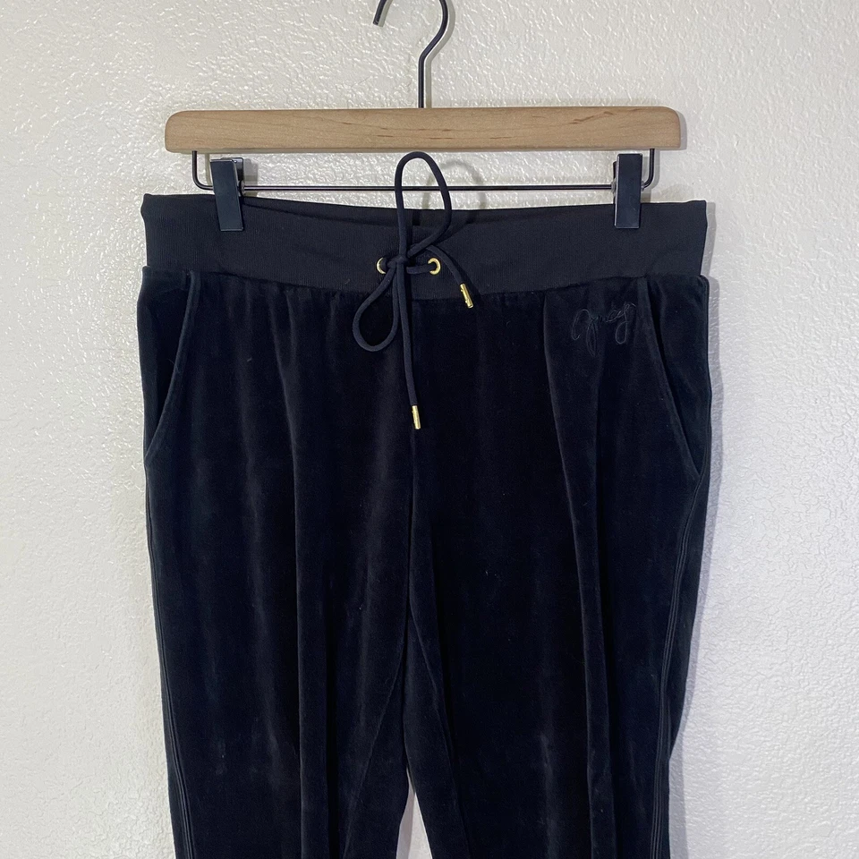 Juicy Couture Negro Terciopelo Cintura Elástica Jogger Talla Mediana Y2K Cordón Logo Foto 2 de 4
