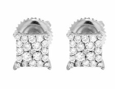 Ladies 10K White Gold Kite Square Pave Genuine Diamond Stud Earrings .50ct 7MM