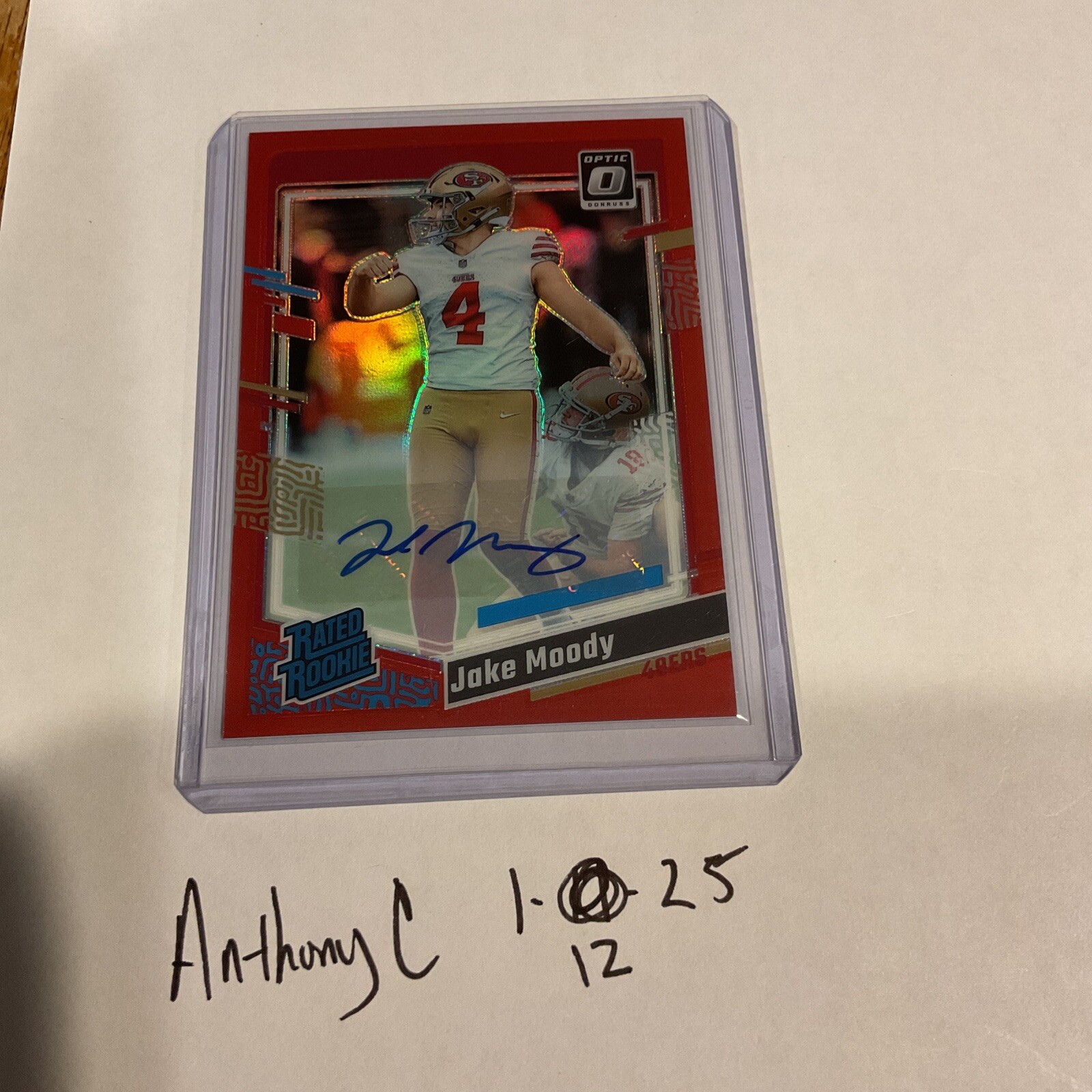 2023 Panini Donruss Optic Rated Red Prizm /75 Jake Moody #289 Rookie Auto RC