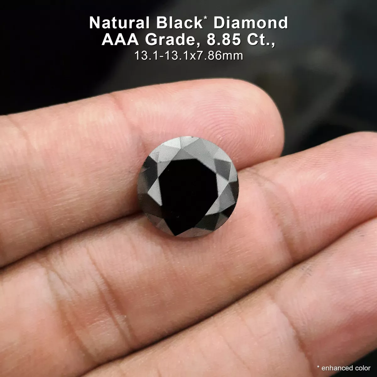 Certified ! 8.85ct 13.1mm AAA Grade Natural Black Diamond Solitaire Round  Loose