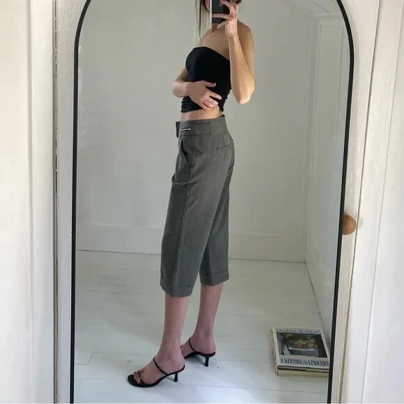 XOXO Vintage Y2K Linen Pinstripe Capri Pants Grey Size 7/8 - Image 2 of 4