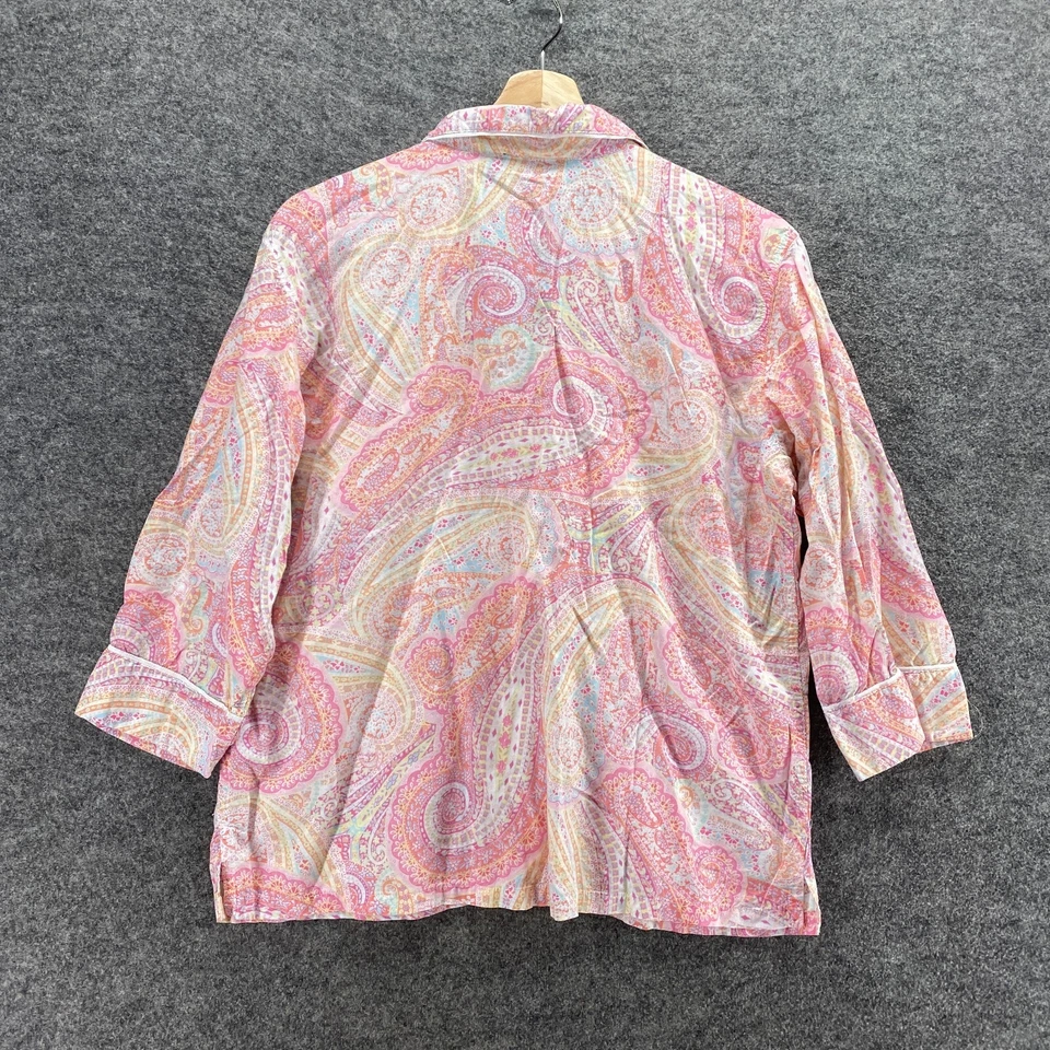 Camisa de dormir Ralph Lauren para mujer M mediana rosa cachemira con botones manga 3/4 algodón Foto 2 de 4