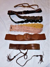 RETRO 6 PC STRETCH FABRIC BELTS LOT LEATHER BOHO PEASANT ROCKABILY CINCH BUCKLE