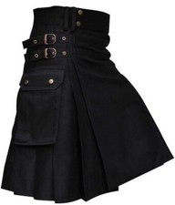 Men's Black Utility Kilt,Fashion,Cargo Pocket Utility Kilt Made of 100 Cotton.