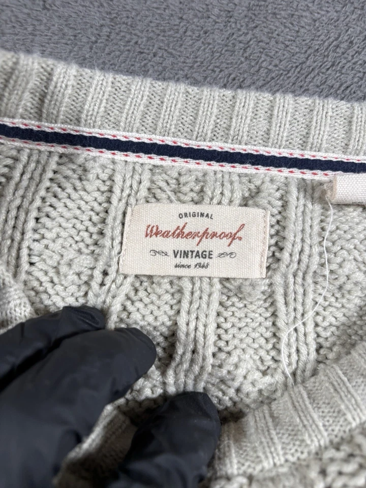 Fisherman Cable Knit Sweater Mens XL Beige Crew Neck Acrylic Chunky Weatherproof - Image 4 of 4