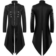 Uomo Mezza Lunghezza Swallow-Tailed Cappotti Giacca Zip Bottoni Medievale Rock