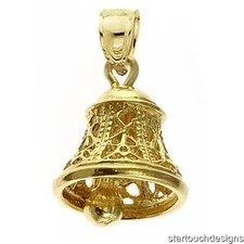 New 14k Gold 3-D Christmas Bell Charm Pendant