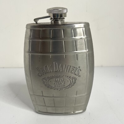 Jack Daniels Old No 7 Stainless Steel  6 oz Barrel Shaped Hip Flask, 2007