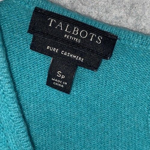 Talbots Sweater Womens Cashmere Small Petite Green Aqua Cozy Classic Minimalist - Picture 4 of 8