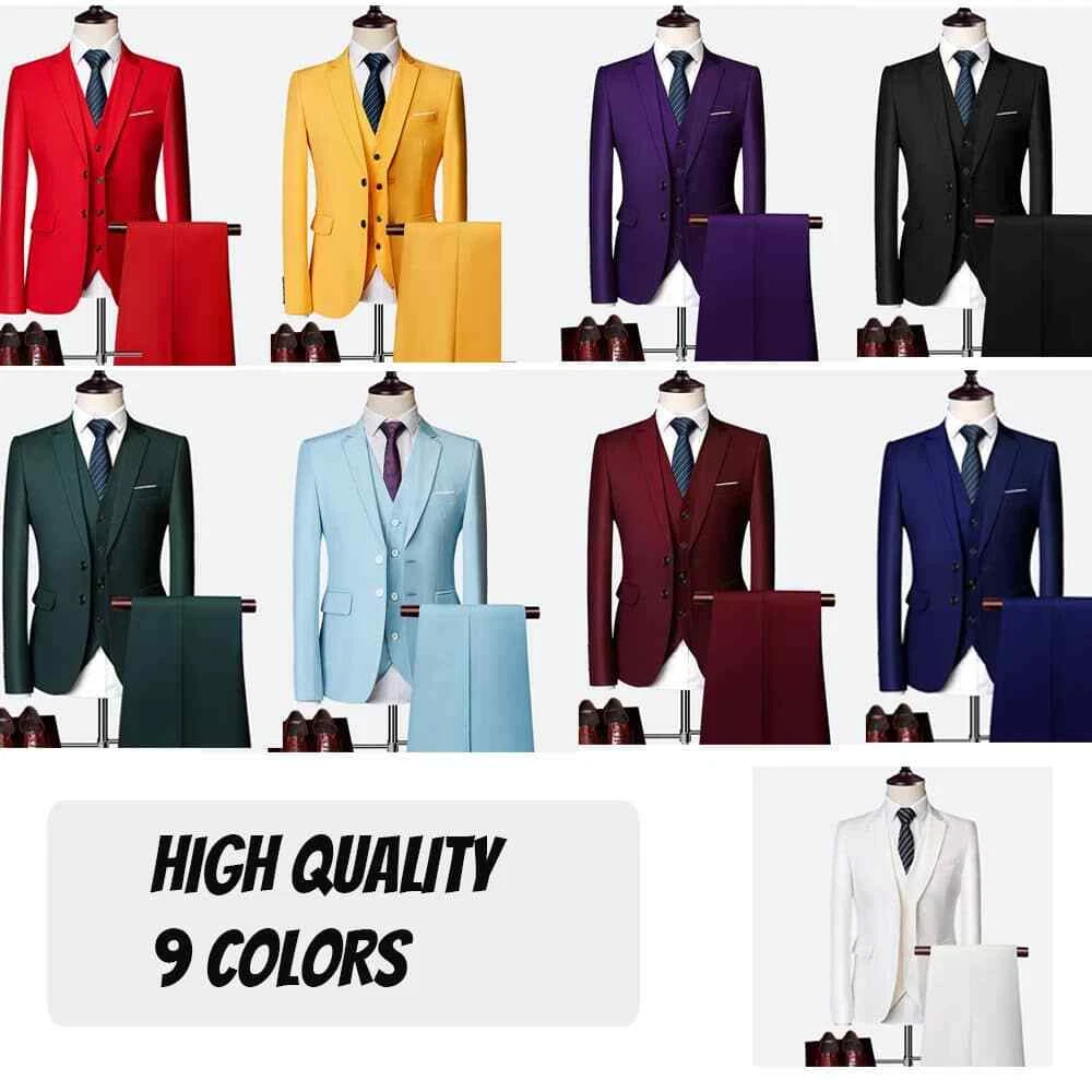 Premium Quality Men's Smart Fit Tuxedo 3 Pieces Suit Dress Wedding Work & Party