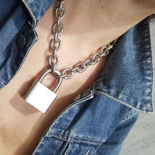 SUPER BIG choker Cool Men Stainless Steel Heavy Round Padlock W:15mm Chain Lock
