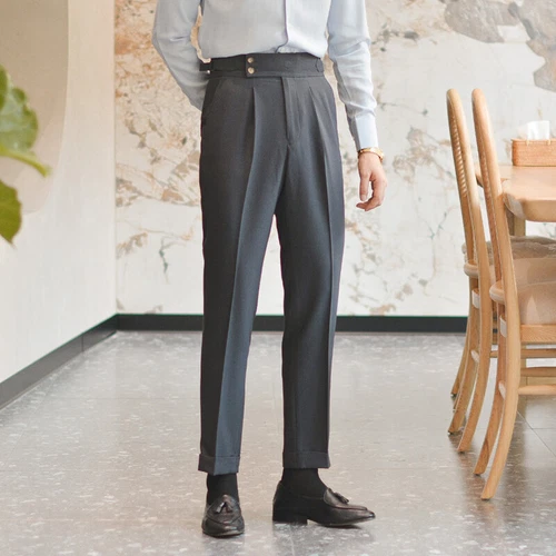 Hombres Pantalones Largos Rectos Gurkha Negocios Estilo Británico Pantalones Nápoles Cintura Alta - Imagen 20 de 26