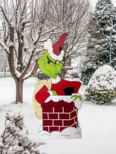 Chimney Grinch - Hand Painted Wood Yard Art - Christmas - Outdoor or Indoor