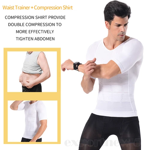 Men's Tummy Control Body Shaper Tops Hide Gynecomastia Chest Fat Shirt Shapewear - Picture 7 of 38