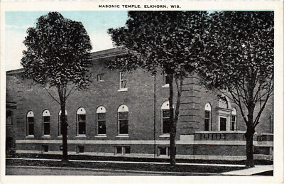 PC FREEMASONRY, MASONIC TEMPLE, ELKHORN, WI, Vintage Postcard (b57081)