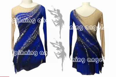 Ice Figure Skating Dress/Dance/Baton Twirling costume Outfit Custome blue dyeing