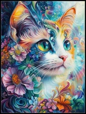 Floral Cat - DIY Chart Counted Cross Stitch Patterns Needlework DMC Color