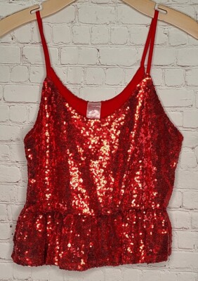 Red sequin peplum Cami Halter Lined top Sparkle Party Womens