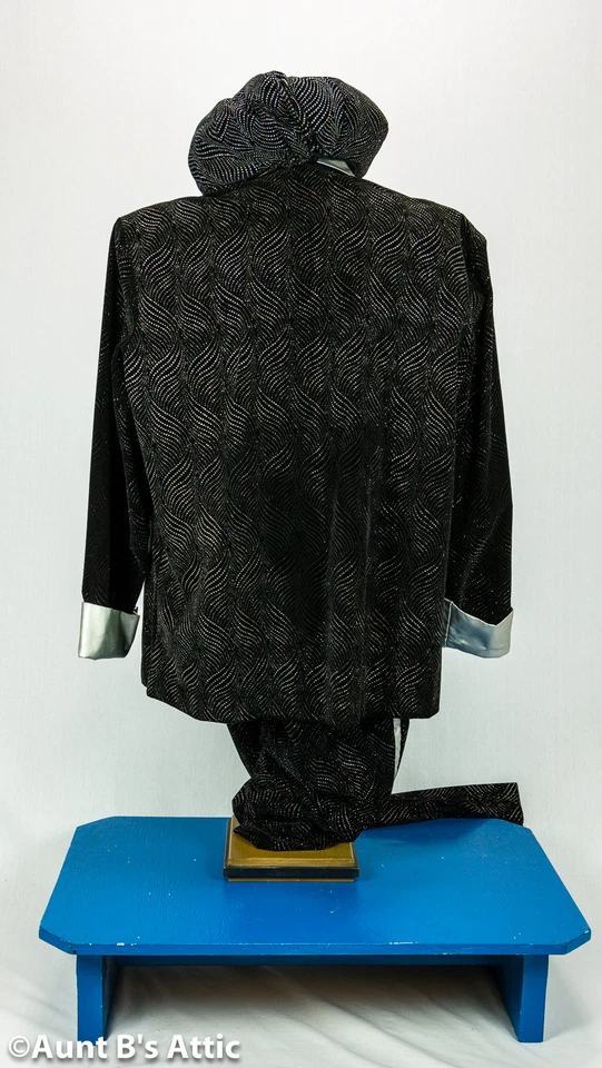 Pimp Daddy 3 Piezas Negro y Plata Pana y Vinilo Abrigo Pantalones y Sombrero XL Foto 2 de 2