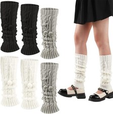 Eurzom 3 Pairs Kawaii Leg Warmers Knitted White, Gray, Black