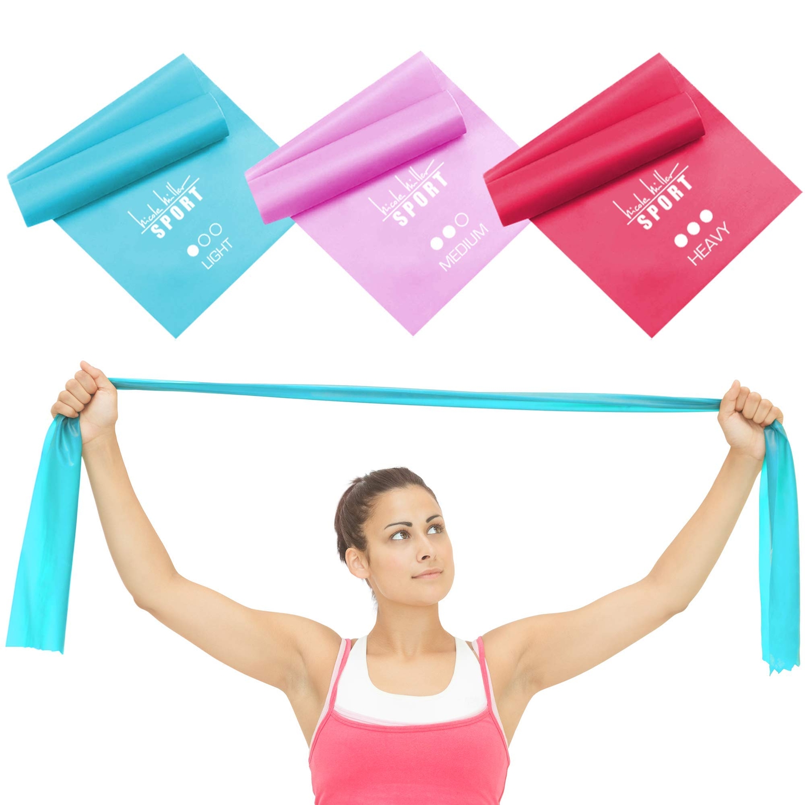 Nicole Miller Flat Stretch Resistance Bands Set Exercise Workout Bands Loops ...