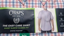 Chaps Button Down Classic Fit Short Sleeve Shirt Men's XL White Blue Pink New