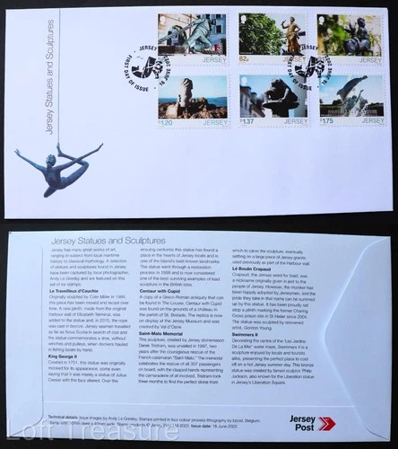 Jersey Stamps: "Jersey - Statues & Sculptures" First Day Cover 6v Set 2022