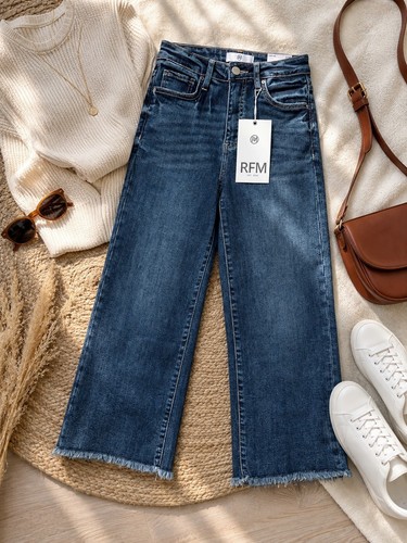 RFM Los Angeles Chloe Wide Leg Crop Jeans Women's Size 3/26 NWT Raw Hem Medium W