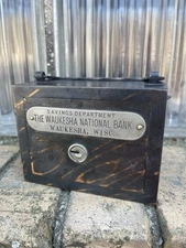 Vintage Waukesha WI  Japan Flash Strong Box Still Bank Faux Copper Metal W