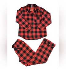 Warm soft cozy lumberjack chic red black buffalo plaid flannel 2PC pajamas NWT S