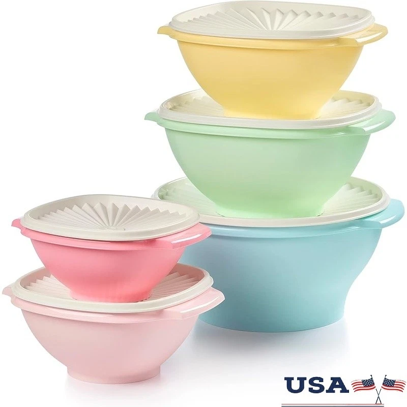 Nesting Bowls Set W/ Sunburst Lid BPA Free Durable Vintage Design Storage New