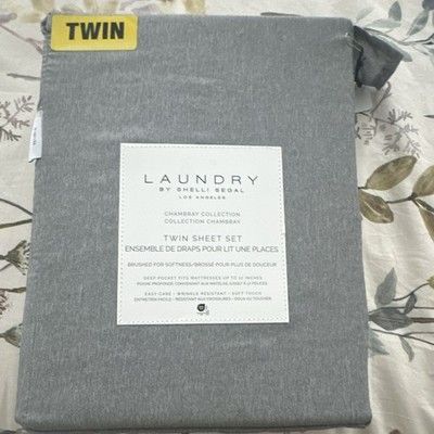 Laundry by Shelli Segal Chambray Twin Sheet Set Gray Deep Pocket OEKO-TEX