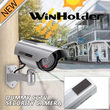 Silver Dummy Fake Security Camera LED Light Home Surveillance Outdoor Waterproof