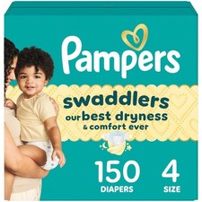 Pampers Swaddlers Diapers, Size 4 15-34 lbs , 150 Count, 4, White
