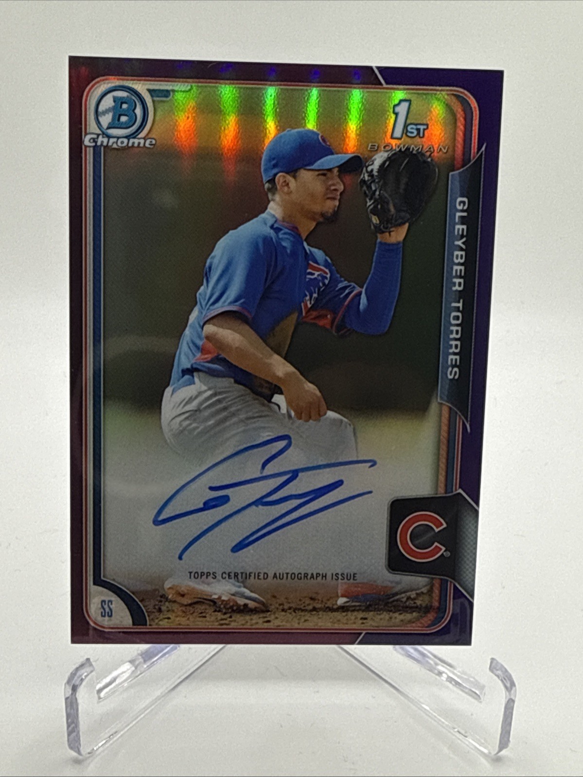 2015 Bowman Chrome Gleyber Torres 1st Purple Refractor Auto /250 Cubs Tigers