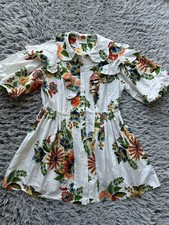 Farm Rio Dress Womens Medium White Delicate Garden Ruffled Organic Cotton Mini