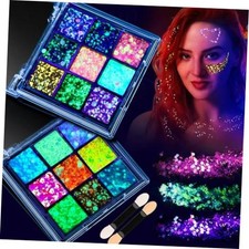 Glow in The Dark Glitter, 2 Glitter Gel Palette 18 Grids Face Body Hair