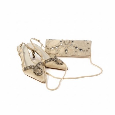 Apart Damen Schuhe 39 and Clutch SET Ivory Strass Hochzeit Abend Stiletto