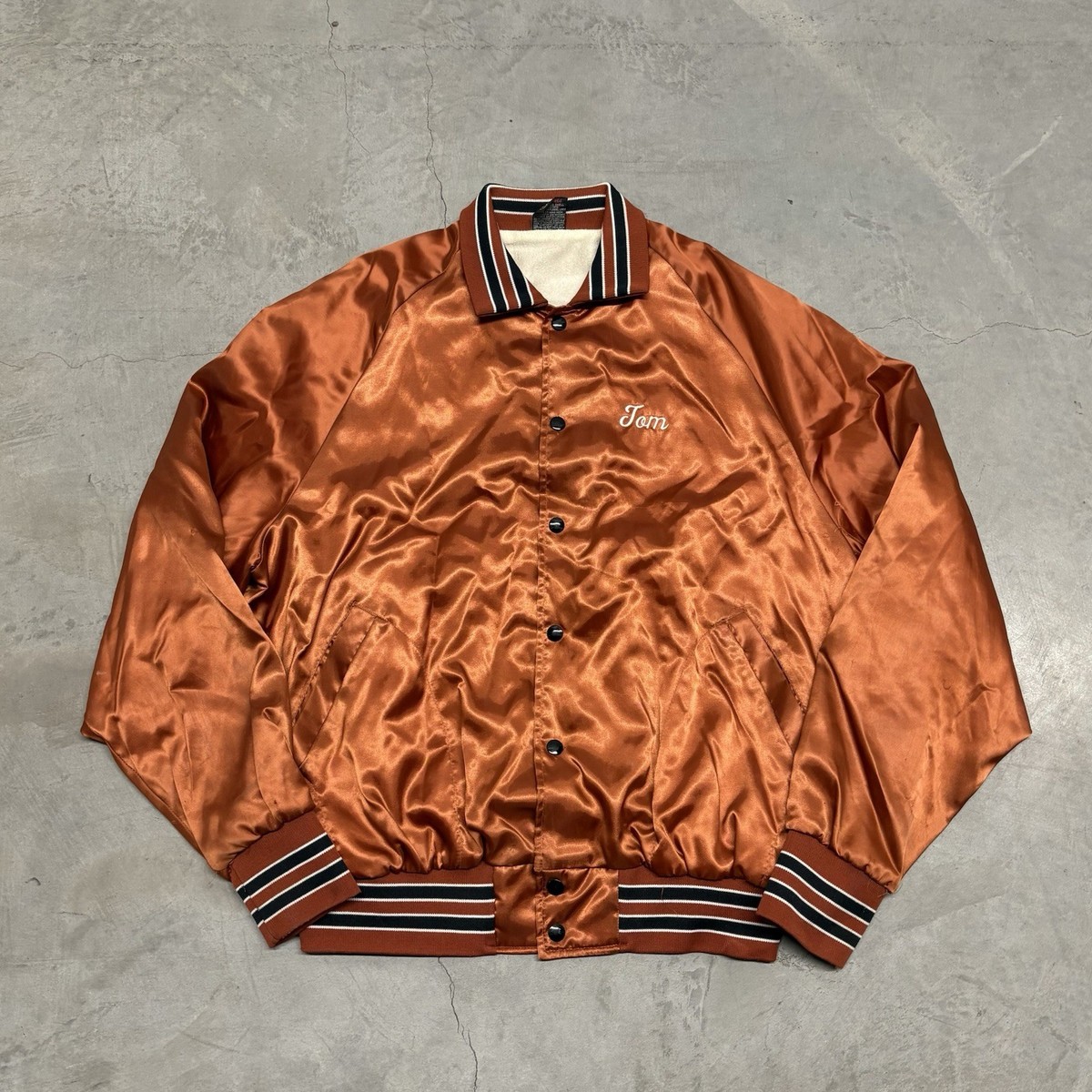 70's ジャケット Vintage 70s Chain Stitched Satin Bomber Jacket Western Rodeo Horse