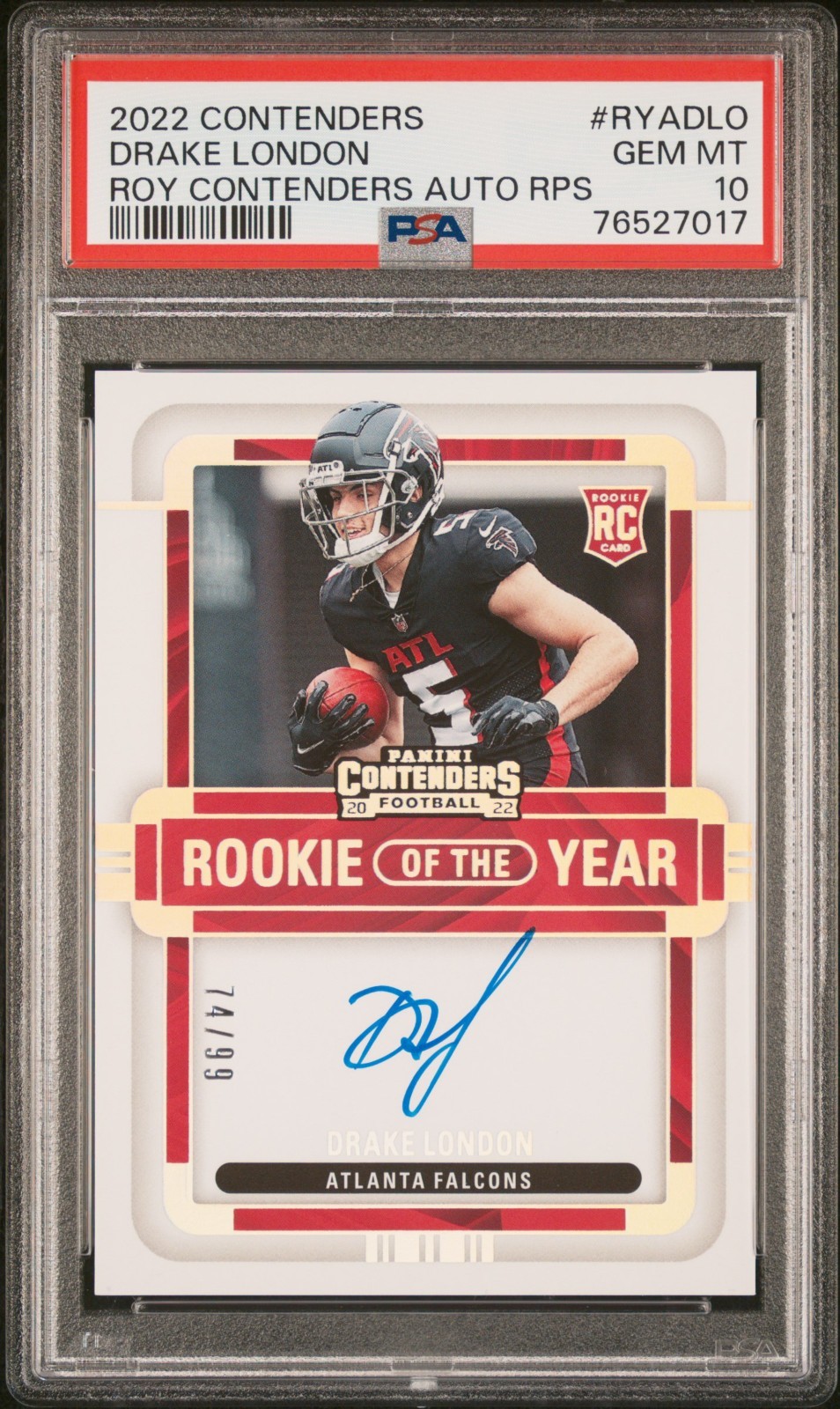 DRAKE LONDON 2022 CONTENDERS ROOKIE OF THE YEAR RC AUTO AUTOGRAPH /99 PSA 10