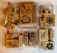 Lot of 28 Retired Stampin Up Christmas Wood Mount Rubber Stamps Snowflake