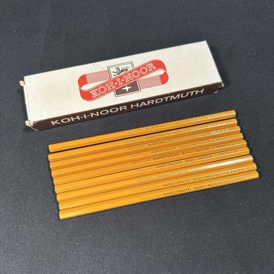 L. & C. Hardtmuth Koh-I-Noor 9x Bleistifte 1500 5x H, 4x F, Papier Etui Vintage
