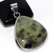 925 Silver Plated Moss Prehnite Jewellery Pendant Handmade Size 1.8" GW