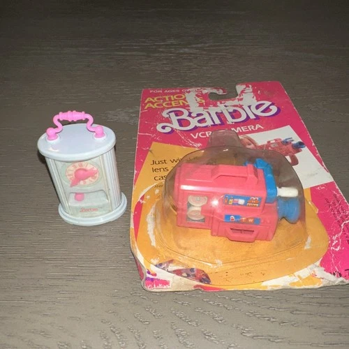 Vintage BARBIE Action Accents Wind Up Toys Lot: Clock, Camcorder