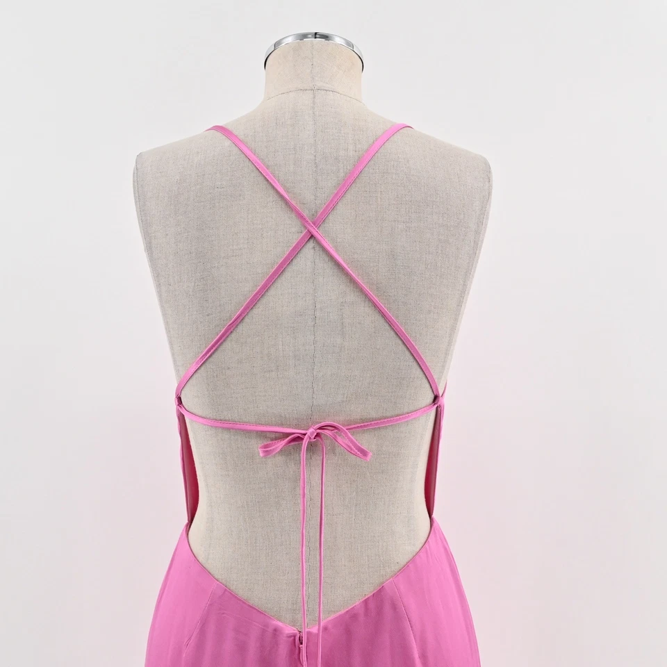 Meshki Womens Satin Wide Leg Jumpsuit Size S Pink Strappy Backless Elegant - Image 2 of 4