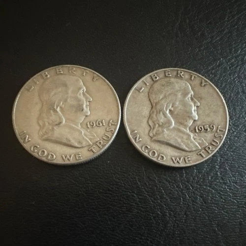 Franklin Half Dollar 50C Silver Business Strike Coins 1961 & 1959 Lot of 2