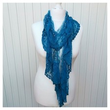 Ladies Women Girls White Unique Lace Sequin Party Spring Summer Neck Scarf Blue