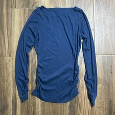 Michael Stars Navy Long Sleeve Ruched Side Top Size Med NWT Layering Casual