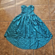Vintage 80s Gunne Sax Dress Teal Strapless Bow Jessica McClintock Prom Party